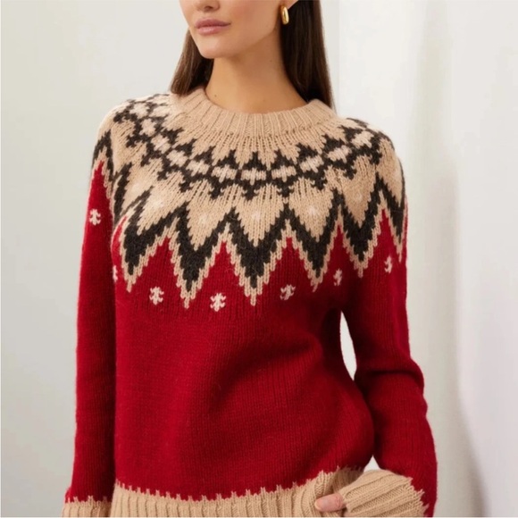 Polo Ralph Lauren Red Tan Fair Isle Wool Alpaca Classic Crew Sweater Size XXL - Picture 2 of 11
